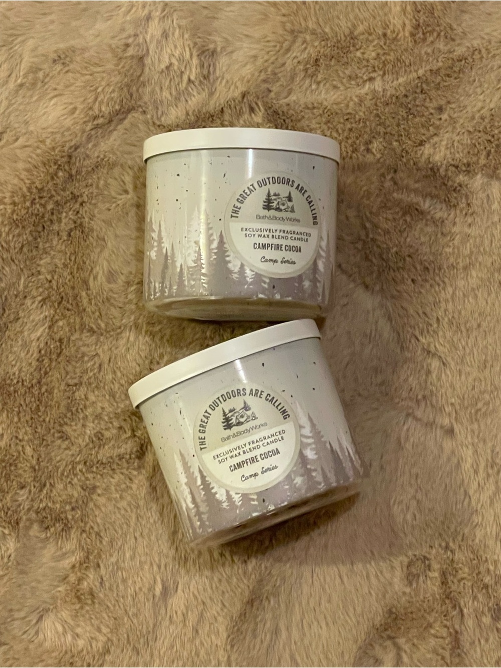 BBW BATH AND BODY WORKS CAMP SERIES CAMPFIRE COCOA CANDLE 3 WICK SET BUNDLE OF 2